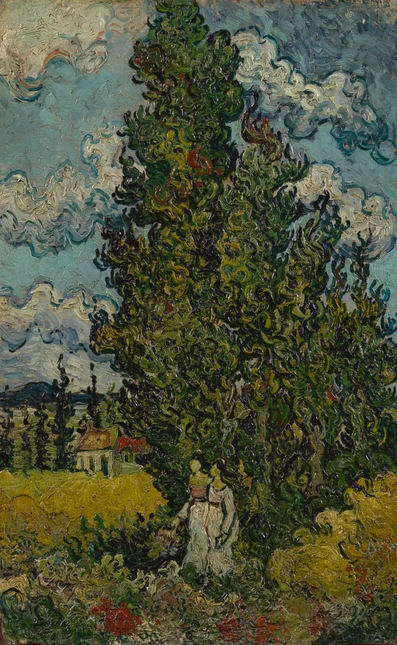 Cipreses con dos mujeres, de Vincent van Gogh