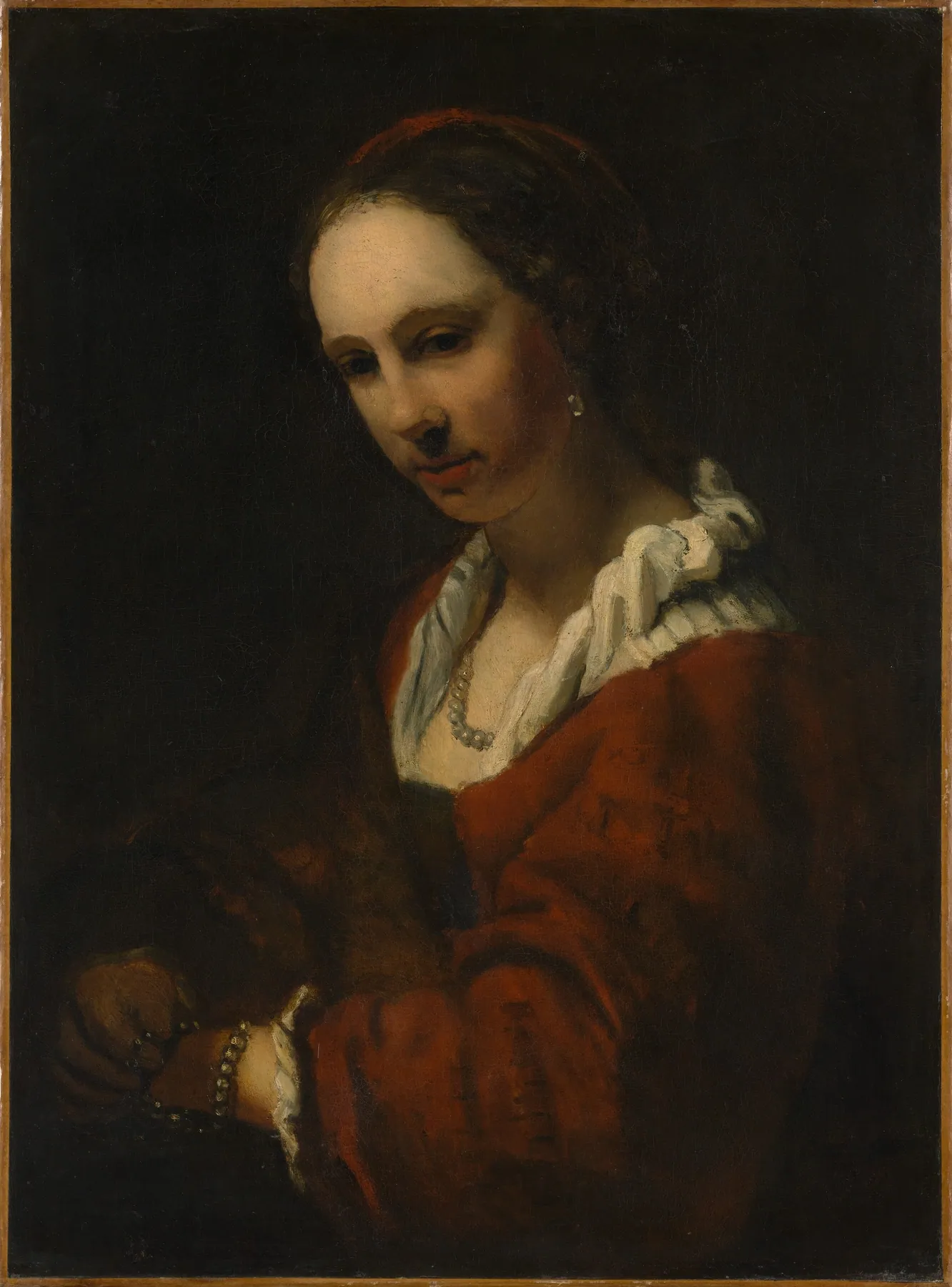 Joven mujer con un collar de perlas, de Willem Drost