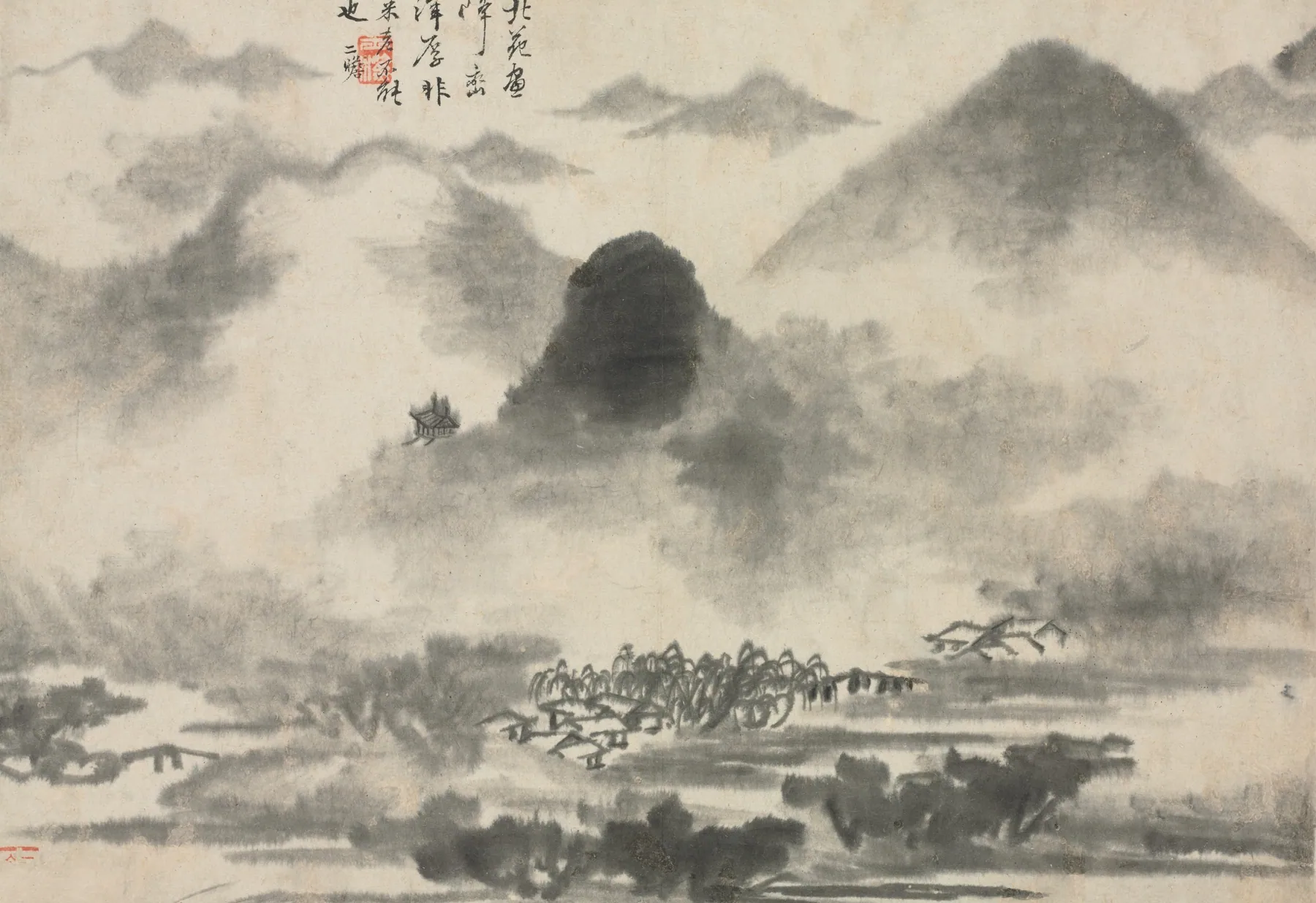 Álbum de paisajes en varios estilos, Paisaje al estilo de Mi Fei, de Zha Shibiao