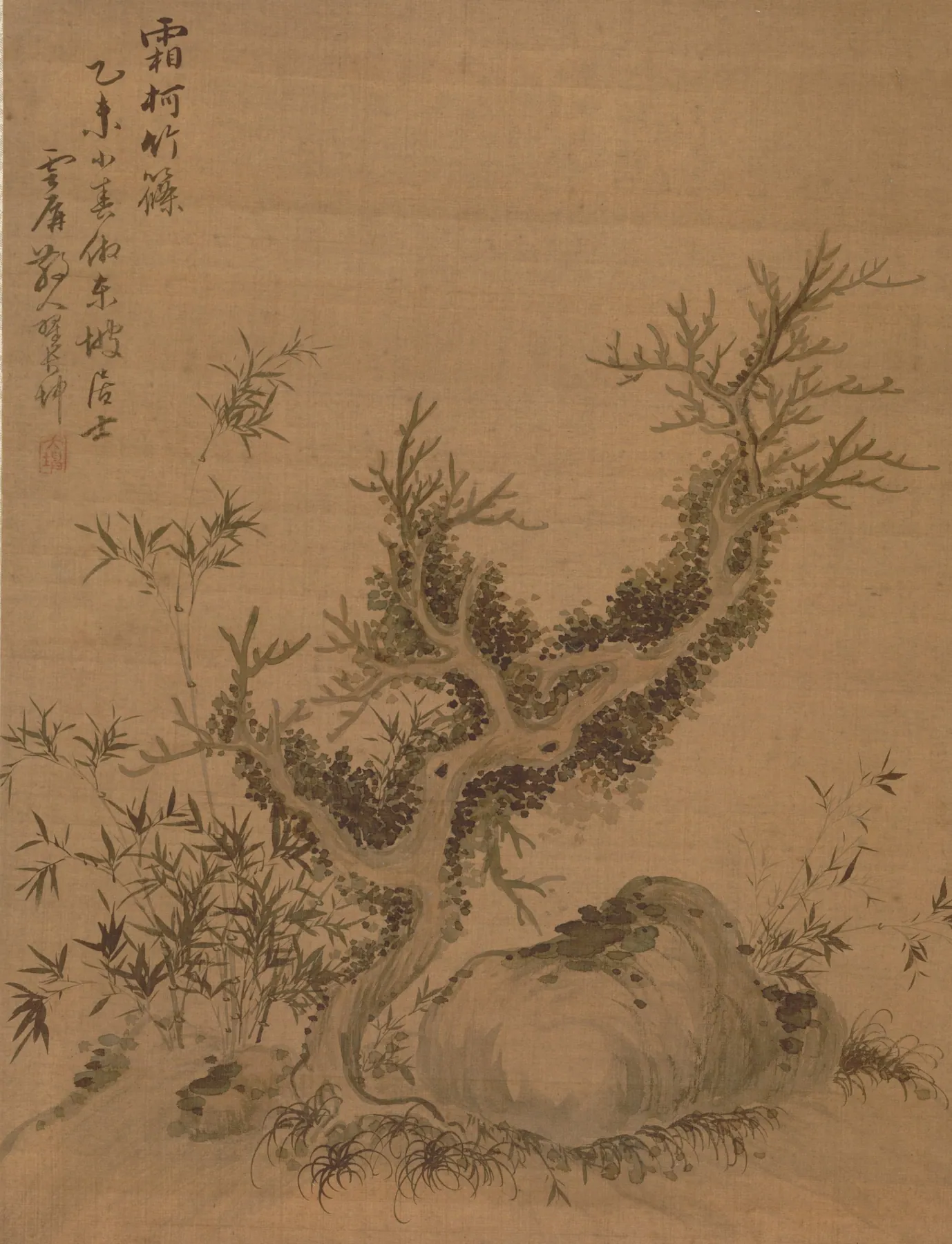 Ramas escarchadas y bambú enano, al estilo de Su Shi, de Zhai Dakun