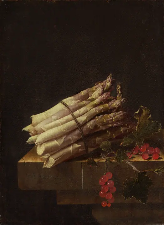 Bodegón con espárragos y grosellas rojas, Adriaen Coorte
