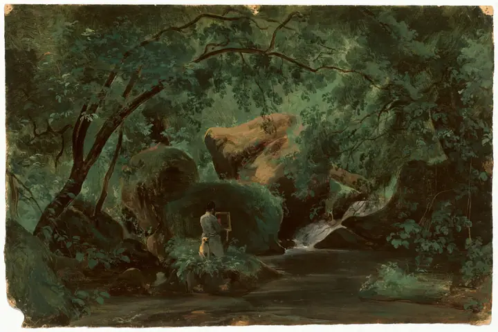 Interior de bosque con un pintor, Civita Castellana, André Giroux