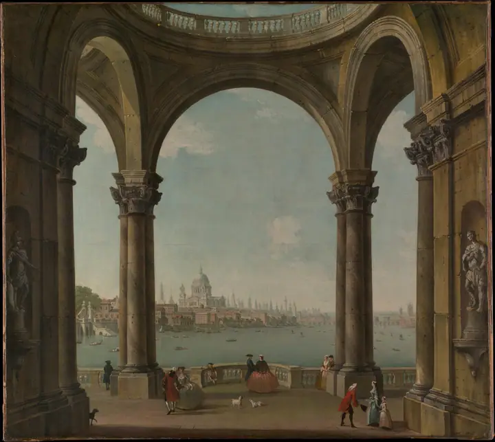 Capricho con la catedral de San Pablo y el antiguo puente de Londres, Antonio Joli