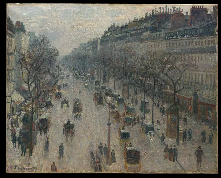 El bulevar Montmartre en una mañana de invierno, Camille Pissarro