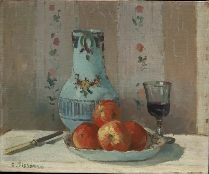 Naturaleza muerta con manzanas y jarra, Camille Pissarro