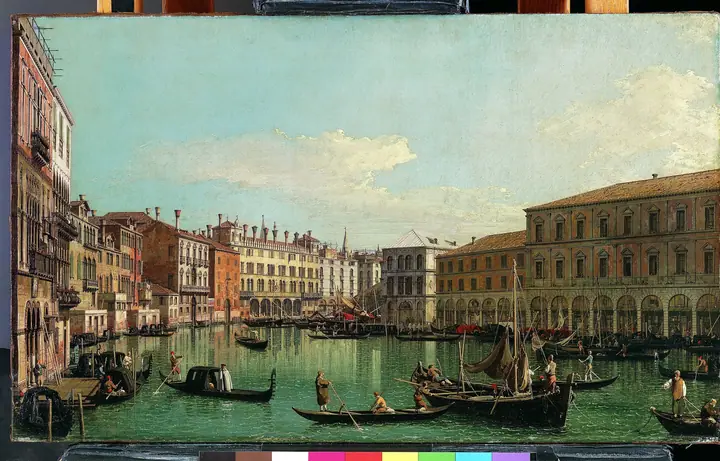 El Gran Canal, Venecia, mirando hacia el sur hacia el puente de Rialto, Canaletto