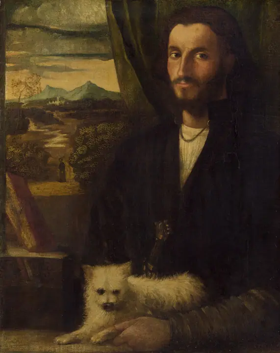 Retrato de un hombre con un perro, Cariani