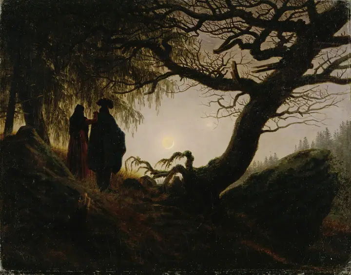 Hombre y mujer contemplando la luna, Caspar David Friedrich