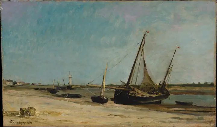 Barcas en la costa en Étaples, Charles-François Daubigny