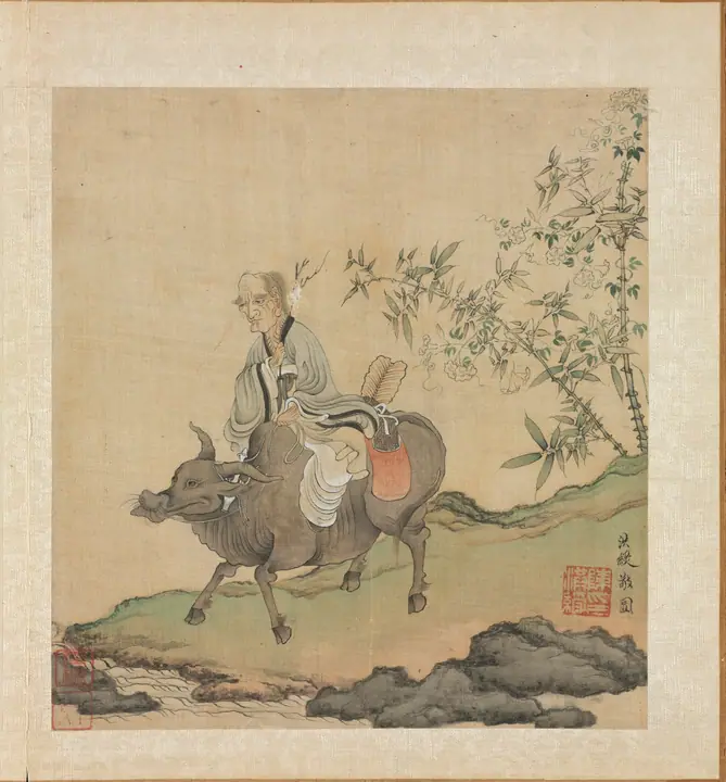 Pinturas al estilo de los antiguos maestros, Laozi montando un buey, Chen Hongshou