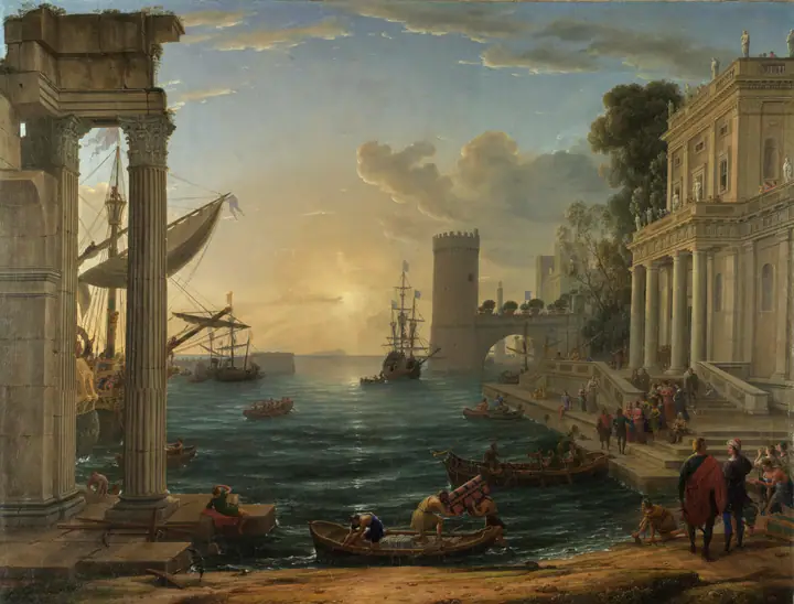 Puerto de mar con el embarque de la Reina de Saba, Claude Lorrain