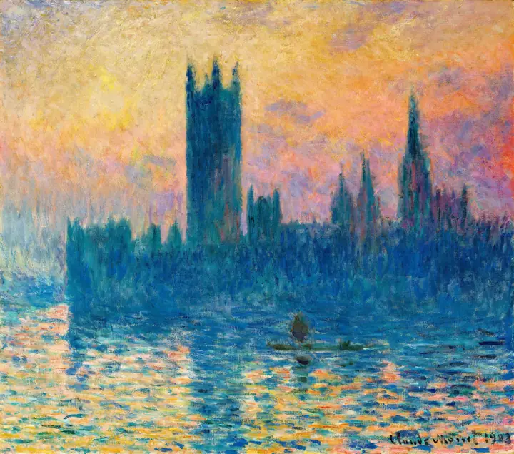 El Parlamento de Londres al atardecer, Claude Monet