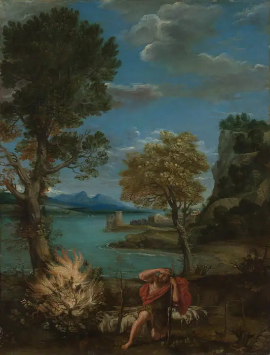 Paisaje con Moisés y la zarza ardiente, Domenichino