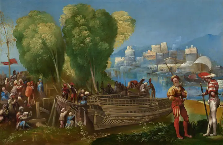Los troyanos reparando sus naves en Sicilia, Dosso Dossi