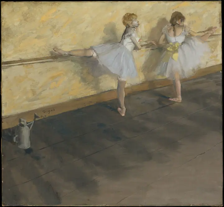 Bailarinas practicando en la barra, Edgar Degas
