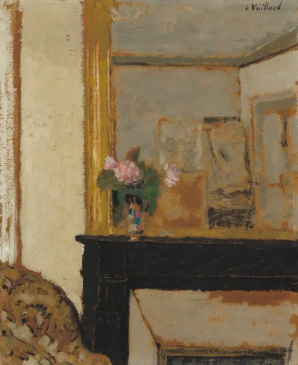 Jarrón de flores sobre una repisa de chimenea, Édouard Vuillard