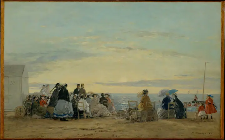 En la playa, atardecer, Eugène Boudin