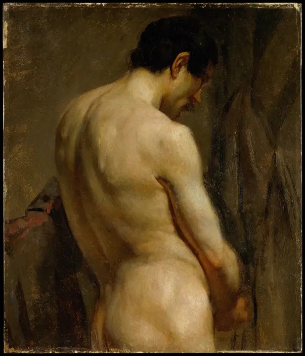 Figura académica masculina, medio cuerpo, de perfil, Eugène Delacroix