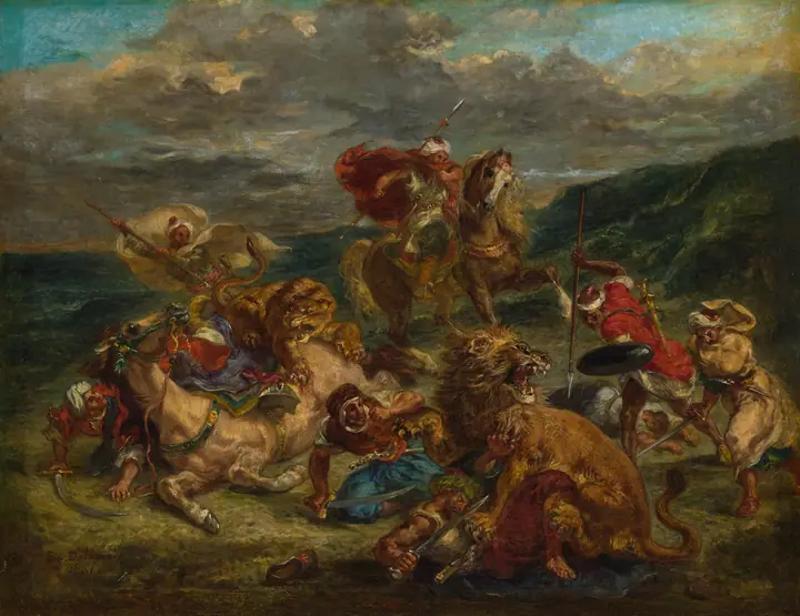La caza del león, Eugène Delacroix