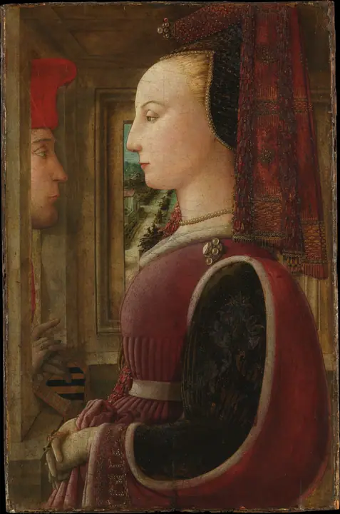 Retrato de una mujer con un hombre en una ventana, Fra Filippo Lippi