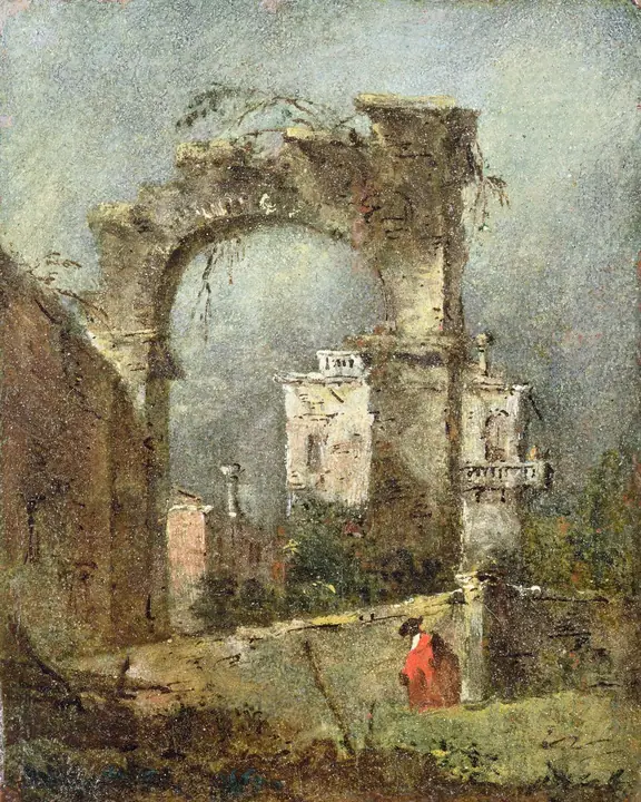 Capricho con ruinas y arco clásico, Francesco Guardi