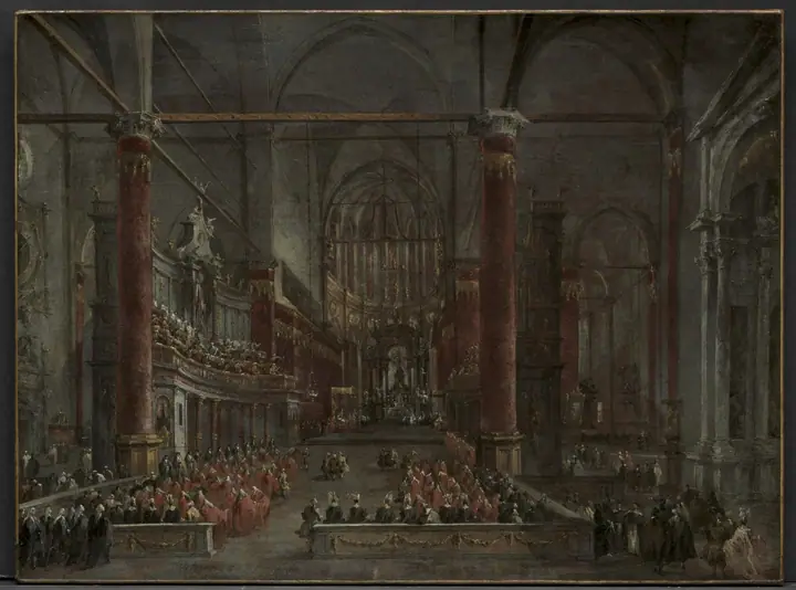 Ceremonia pontificia en Santi Giovanni e Paolo, Venecia, 1782, Francesco Guardi