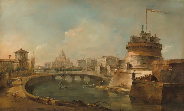 Vista fantástica del Castillo de Sant'Angelo, Roma, Francesco Guardi