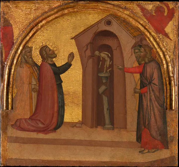 San Juan Evangelista hace derrumbar un templo pagano, Francescuccio Ghissi
