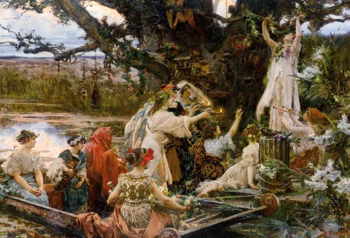 Bajo el árbol consagrado, Francisco Pradilla