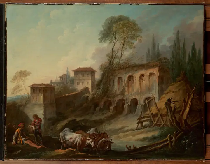 Paisaje imaginario con la colina Palatina desde el Campo Vaccino, François Boucher