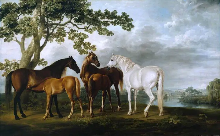 Yeguas y potros en un paisaje fluvial, George Stubbs