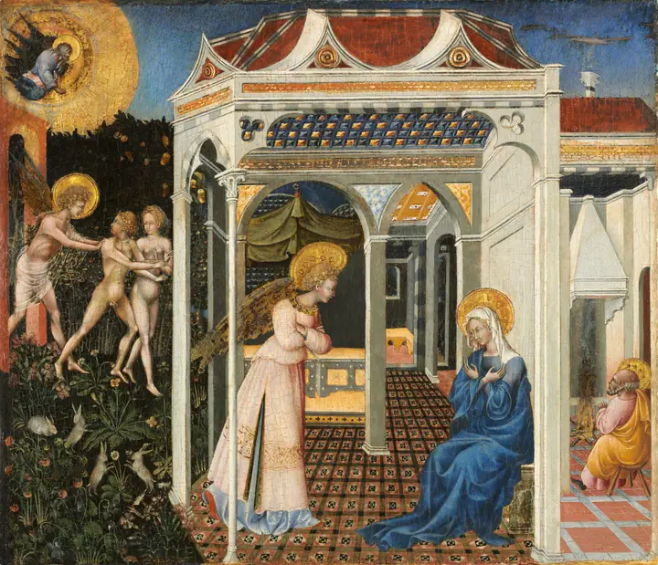 La Anunciación y la Expulsión del Paraíso, Giovanni di Paolo