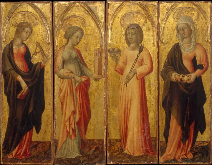 Santa Catalina de Alejandría, Santa Bárbara, Santa Águeda y Santa Margarita, Giovanni di Paolo