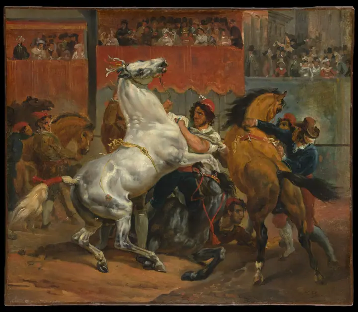 La salida de la carrera de los caballos sin jinete, Horace Vernet