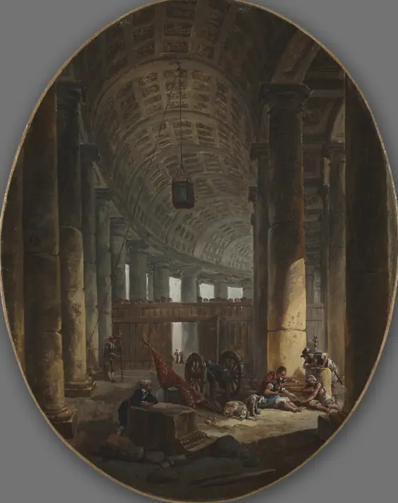 La columnata de San Pedro, Roma, durante el cónclave, Hubert Robert