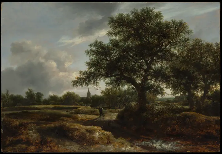 Paisaje con una aldea a lo lejos, Jacob van Ruisdael