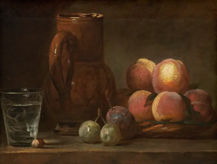 Fruta, jarra y un vaso, Jean-Baptiste-Siméon Chardin