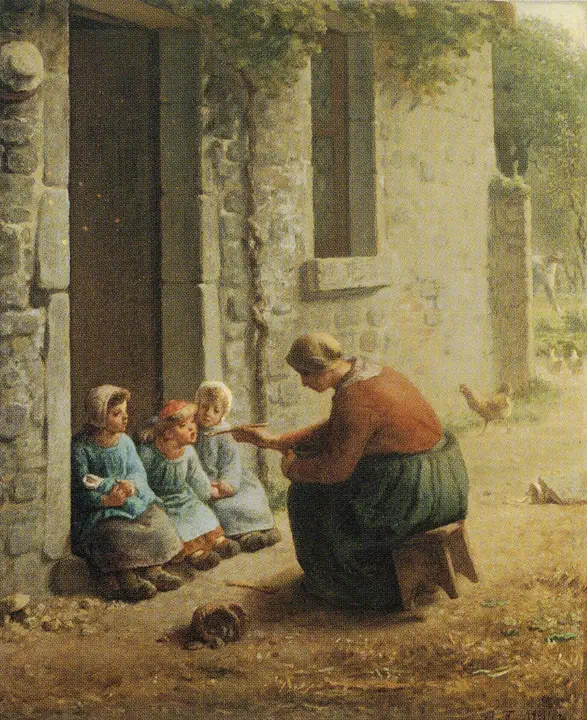 Madre alimentando a sus hijos, Jean-François Millet
