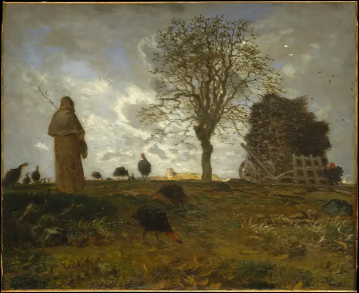 Paisaje de otoño con una bandada de pavos, Jean-François Millet