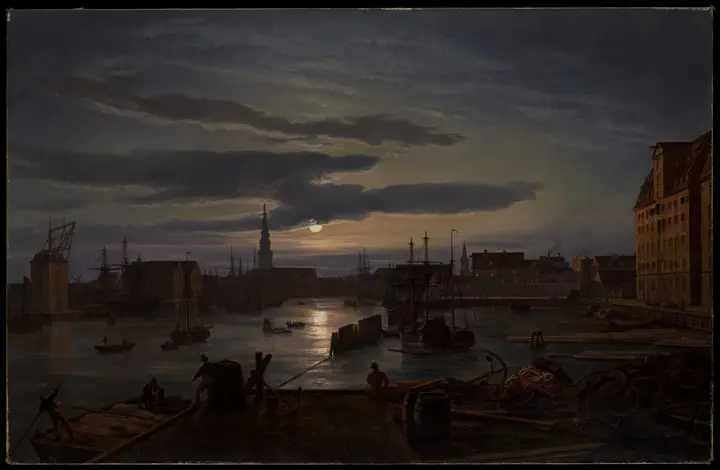 El puerto de Copenhague a la luz de la luna, Johan Christian Dahl