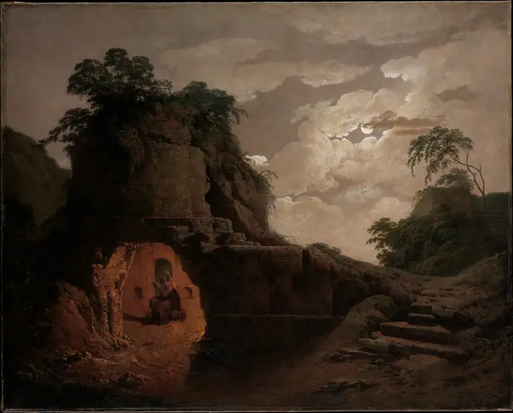 La tumba de Virgilio a la luz de la luna, con Silio Itálico declamando, Joseph Wright