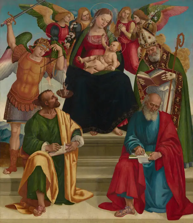 Virgen con el Niño y santos y ángeles, Luca Signorelli