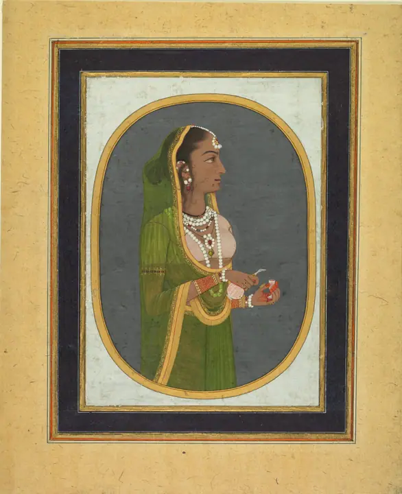 Dama de la corte sirviendo vino (recto), Muhammad Rizavi Hindi