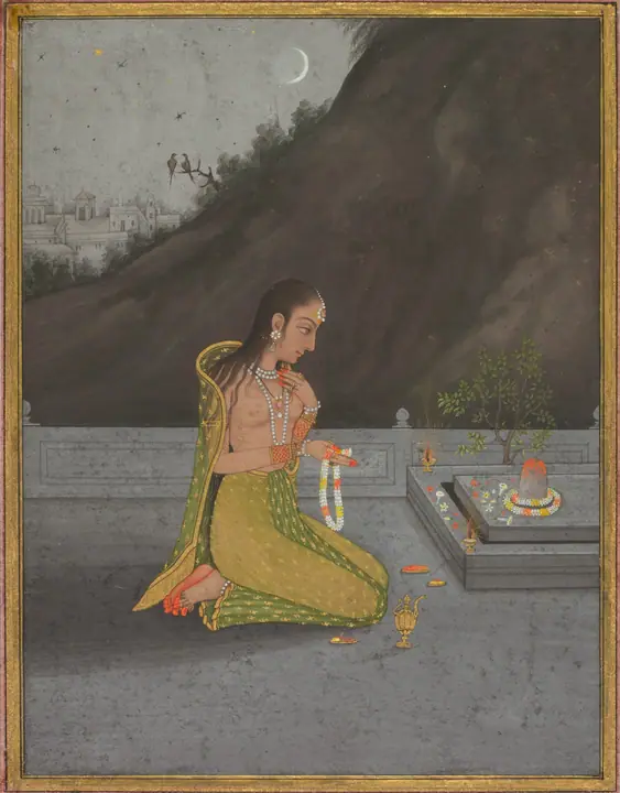 Una escena nocturna de Shiva Puja (recto), Muhammad Rizavi Hindi