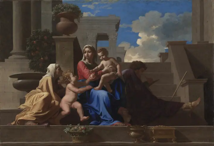 La Sagrada Familia en los escalones, Nicolas Poussin