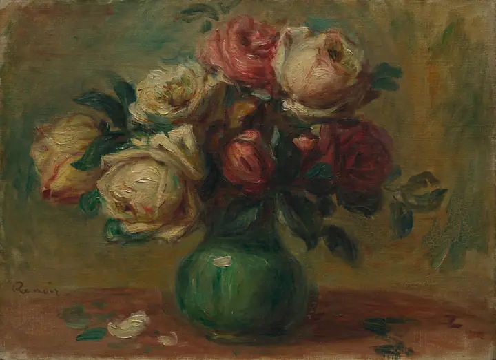 Rosas en un jarrón, Pierre-Auguste Renoir