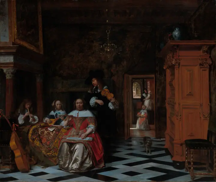 Retrato de una familia tocando música, Pieter de Hooch