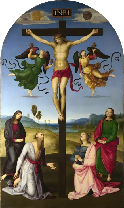 Cristo en la cruz con la Virgen y santos, Rafael Sanzio