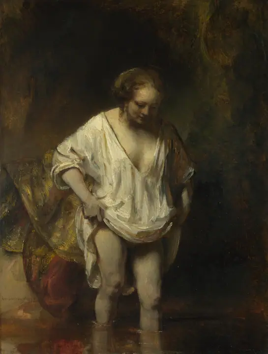 La joven bañándose en un arroyo, Rembrandt van Rijn