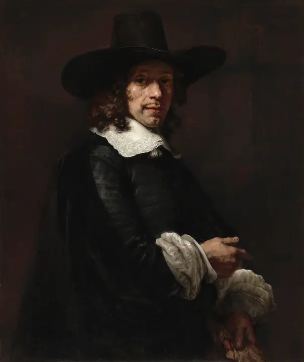 Retrato de un caballero con sombrero alto y guantes, Rembrandt van Rijn